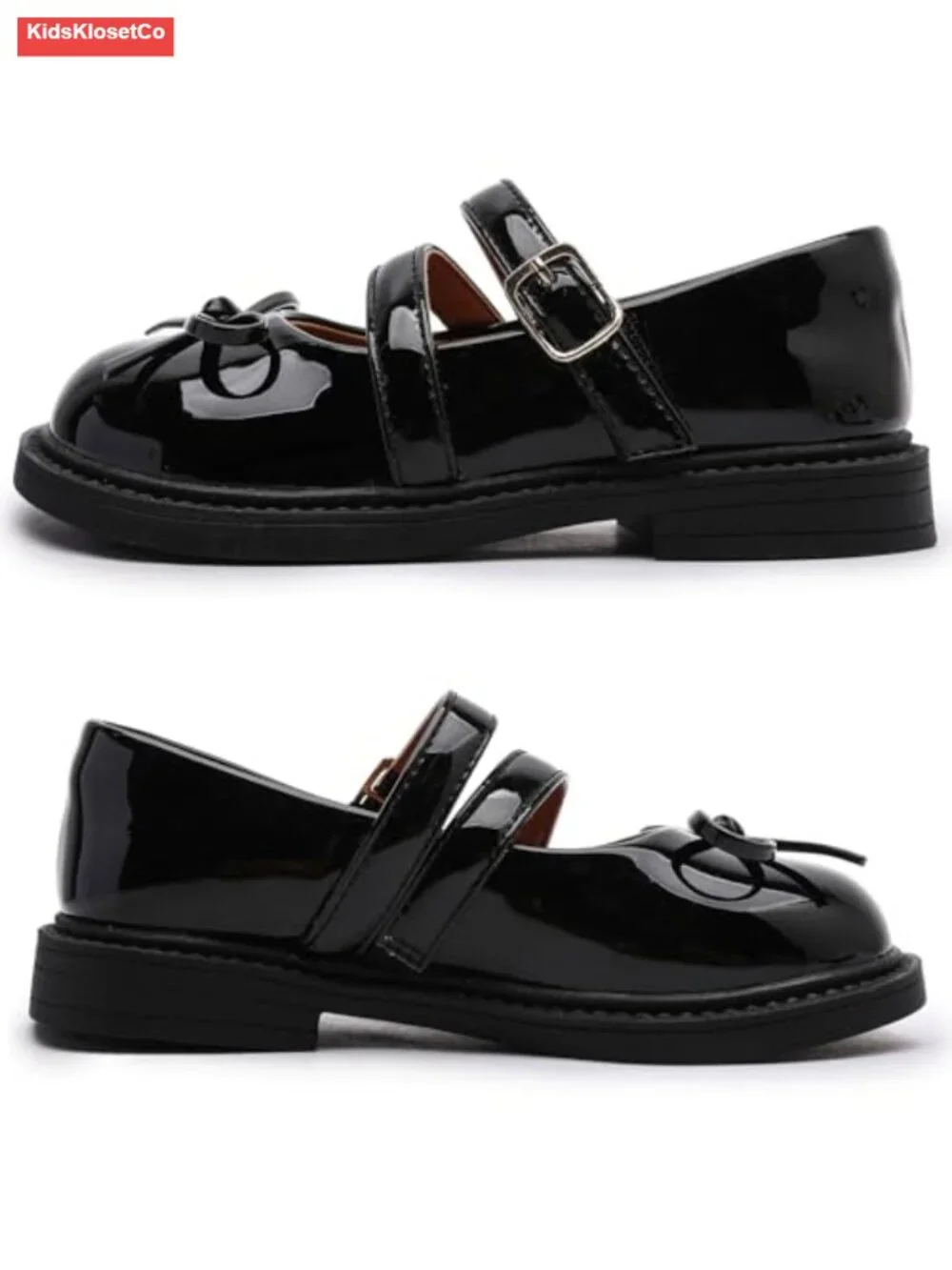 Girls Mary Jane Dress Shoes Bow Buckle Strap Faux Leather Flats